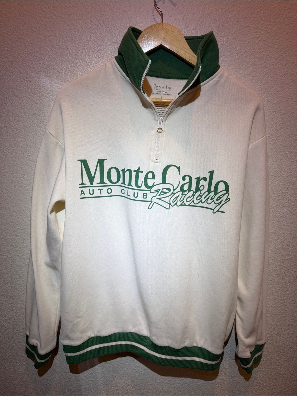 Zoe + Liv Cream Sweatshirt with Green Trim